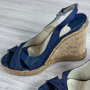 Jimmy Choo Women’s Denim Cork/Espadrille Wedge Sandals size 37.5